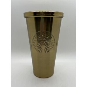 Starbucks 2014 gold Stainless Metallic Cold Cup 16oz Tumbler Lid NO Straw